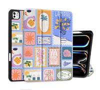 MEEgoodo Case for M5 iPad Pro 13 inch 2025/M4 iPad Pro 13 inch Case 2024, Tablet Cover with Trifold Stand + Pencil Holder + Auto Wake/Sleep + Soft TPU Back Cover, Summer Stamps