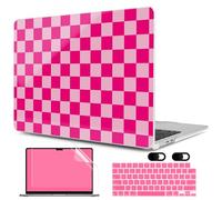 MEEgoodo Case for M5/M4/M3/M2 MacBook Air 13 inch 2026 2025 2024 2022, Fit Model A3449/A3240/A3113/A2681, Case Compatible with MacBook Air 13.6-inch, Rose&Light Pink Checkerboard