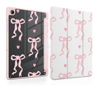 MEEgoodo Case for Samsung Galaxy Tab A9 Plus 11 inch Cover 2023 with S Pen Holder, Tablet Case with Transparent Acrylic Back Shell + Trifold Stand + Auto Wake/Sleep,Trendy Bow & Hearts