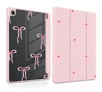 MEEgoodo Case for Samsung Galaxy Tab A9 Plus 11 inch Cover 2023 with S Pen Holder, Tablet Case with Transparent Acrylic Back Shell + Trifold Stand + Auto Wake/Sleep,Pink Bows & Hearts