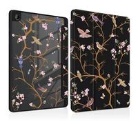 MEEgoodo Case for Samsung Galaxy Tab A9 Plus 11 inch Cover 2023 with S Pen Holder, Tablet Case with Transparent Acrylic Back Shell + Trifold Stand + Auto Wake/Sleep,Cherry Blossom & Sparrow