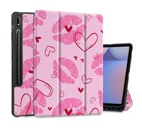 MEEgoodo Case for Samsung Galaxy Tab S10+ 2024/S9 Plus/S9 FE Plus 12.4 inch Cover 2023 with Pen Holder,Tablet Cases with Folding Stand+Soft TPU Back Shell + Smart Auto Wake/Sleep, Cute Kiss & Love