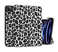 MEEgoodo for iPad Pro 12.9 Case M2 6th/5th/4th/3rd Generation 2022 2021 2020 2018 with Pencil Holder, Tablet Cover with Soft TPU Back Shell, Snow Leopard Texture