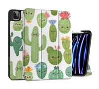 MEEgoodo for iPad Pro 12.9 Case M2 6th/5th/4th/3rd Generation 2022 2021 2020 2018 with Pencil Holder, Tablet Cover with Soft TPU Back Shell, Smiley Cactus
