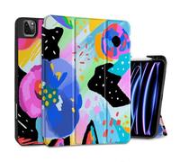 MEEgoodo for iPad Pro 12.9 Case M2 6th/5th/4th/3rd Generation 2022 2021 2020 2018 with Pencil Holder, Tablet Cover with Soft TPU Back Shell, Colorful Painted Floral