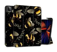 MEEgoodo for iPad Pro M2 12.9 Case 6th/5th/4th/3rd Generation 2022 2021 2020 2018 with Pencil Holder, Tablet Cover with Soft TPU Back Shell, Bumblebee & Leaves