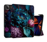 MEEgoodo for iPad Pro M2 12.9 Case 6th/5th/4th/3rd Generation 2022 2021 2020 2018 with Pencil Holder, Tablet Cover with TPU Back Shell, Beautiful Fantasy Flower