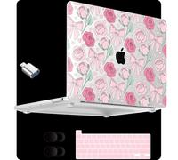 MEEgoodo for M2 MacBook Pro 13 inch Case 2022 2021 2020,Crystal Cover Fit Model A2338 M2/M1 A2251 A2289,Clear Case for 13.3-inch Laptop,Hard Shell for MacBook Pro M2, Pink Peony & Bow