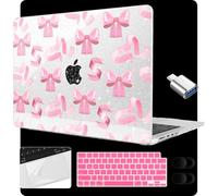 MEEgoodo for M4 MacBook Pro 14 inch Case 2024 2023 2021, Laptop Hard Shell Cases Fit Model A3112/A3401/A3185/A2918/A2992/A2779/A2442 for M3 M2 M1 Pro/Max, Pink Satin Bow