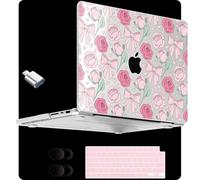 MEEgoodo for M4 MacBook Pro 16 inch Case 2024 2023 2021, Clear Case Fit Model A3403/A3186/A2991/A2780/A2485 M3 M2 M1 Pro/Max, Pink Peony & Bow