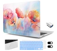 MEEgoodo for MacBook Air 13.3 inch Case 2021 2020 2019 2018 A2337 M1 A2179 A1932, Hard Shell with Keyboard Webcam Cover & Trackpad Film & Type C Adapter for MacBook Air M1, Field Rainbow Poppies
