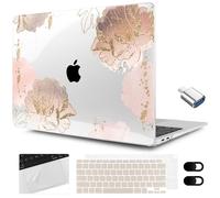 MEEgoodo for MacBook Air 13.3 inch Case 2021 2020 2019 2018 A2337 M1 A2179 A1932, Hard Shell with Keyboard Webcam Cover & Trackpad Film & Type C Adapter for MacBook Air M1, Pink Peony Flowers