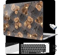 MEEgoodo for MacBook Air 13.3 inch Case 2021 2020 2019 2018 A2337 M1 A2179 A1932, Laptop Shell for MacBook Air M1 with Keyboard Webcam Cover & Trackpad Film & Type C Adapter,Cute Little Bear