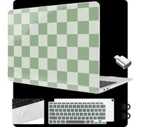 MEEgoodo for MacBook Air 13.3 inch Case 2021 2020 2019 2018 A2337 M1 A2179 A1932, Laptop Shell for MacBook Air M1 with Keyboard Webcam Cover & Trackpad Film & Type C Adapter,Green Checkered
