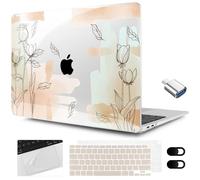 MEEgoodo for MacBook Air 13.3 inch Case 2021 2020 2019 2018 A2337 M1 A2179 A1932, Laptop Shell for MacBook Air M1 with Keyboard Webcam Cover & Trackpad Film & Type C Adapter,Elements Watercolor