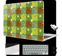 MEEgoodo for MacBook Air 13.3 inch Case 2021 2020 2019 2018 A2337 M1 A2179 A1932, Laptop Shell for MacBook Air M1 with Keyboard Webcam Cover&Trackpad Film&Type C Adapter,Green Checkered&Nature Pattern