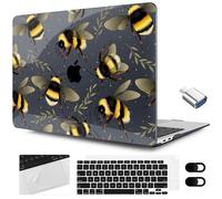 MEEgoodo for MacBook Air 13.3 inch Case 2021 2020 2019 2018 A2337 M1 A2179 A1932, Laptop Shell with Keyboard Webcam Cover & Trackpad Film & Type C Adapter for MacBook Air M1, Bumblebee & Leaves