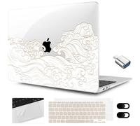 MEEgoodo for MacBook Air 13.3 inch Case 2021 2020 2019 2018 A2337 M1 A2179 A1932, Laptop Shell with Keyboard Webcam Cover & Trackpad Film & Type C Adapter for MacBook Air M1, Hand Drawn Wave