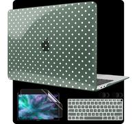 MEEgoodo for MacBook Air 13 inch Case 2021 2020 2019 2018 Released A2337 M1 A2179 A1932 with Touch ID, Plastic Shell Compatible with MacBook Air Case 13.3, White Polka Dots & Midnight Green