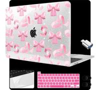 MEEgoodo for MacBook Pro 13 inch Case 2022 2021 2020 A2338 M2/M1 A2251 A2289 with Touch ID,Clear Laptop Hard Shell Cases with Keyboard Webcam Cover & Trackpad Film & Type C Adapter, Pink Satin Bow