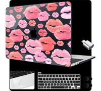 MEEgoodo for MacBook Pro 13 inch Case 2022 2021 2020 A2338 M2/M1 A2251 A2289 with Touch ID,Clear Laptop Hard Shell Cases with Keyboard Webcam Cover & Trackpad Film & Type C Adapter, Red & Pink Lips