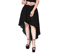 MEEK MERCERY BY KF Chiffon Asymmetrical High Low Skirt | Women's Flowy Party & Beach Wear Maxi Skirt | Ruffle Layered Festival Skirt | 30 Colours, One Size Black