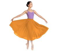 MEEK MERCERY BY KF Chiffon Full Circle Skirt | Women's Flowy Ballet Dance Maxi Skirt | Full Sweep Lyrical & Practice Wear Bottom | 30 Colours, Plus Size S-5XL Golden Yellow