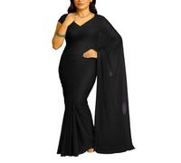 MEEK MERCERY BY KF Chiffon Saree for Women | Indian Ethnic Wear Bollywood Style Plain Sari | Solid Colour Festive & Party Drape | 30 Colours, One Size