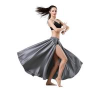 MEEK MERCERY BY KF Satin Belly Dance Full Circle Skirt | Women's Side Slit Performance Costume | Flowy Tribal Cabaret Dance Wear | 41 Colour, UK S-5XL Gray