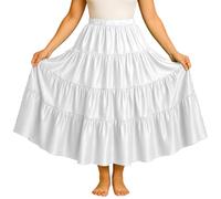 MEEK MERCERY BY KF Satin Belly Dance Skirt - 12-Yard 4-Tier Maxi, One Size - 41 Colours - Flowing Performance Costume for Tribal Fusion, Festival & Stage - Elastic Waist Dancewear for Women White