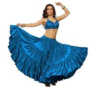 MEEK MERCERY BY KF Satin Belly Dance Skirt - 25-Yard 4-Tier Maxi with Elastic Waistband - One Size - Flowy Performance Costume for Stage, Bollywood, Tribal, Cosplay & Festival Wear - 41 Colours Teal