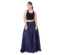MEEK MERCERY BY KF Satin Belly Dance Skirt - Full Circle Maxi with Elastic Waistband - S to 5XL - 41 Colours - Flowing Performance Costume for Stage, Bollywood, Cosplay & Festival Wear Navy Blue