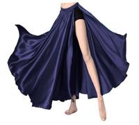MEEK MERCERY BY KF Satin Full Circle Skirt with Side Slit Cut Belly Dance Skirt Dance wear Skirt S93 Navy Blue