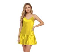 MEEK MERCERY BY KF Women's Satin Nightdress S-5XL, Silky Sleeveless Chemise Slip, 41 Colours Plus Size Ladies Nightie Sleep Dress Yellow