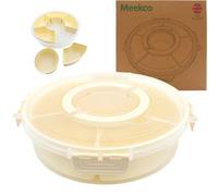 Meekco Snack Box with 6 Compartments, Round Serving Tray with Lid & Handle - Divided Serving Platter, Snack Spinner, BPA-Free Food Grade Portable Container (Cream)