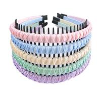 Meekest 5 Pack Braided Headbands for Women Head Bands for Women's Hair Wide Hairband Non slip Thin Headband with Teeth Twisted Boho Hair Accessories - White/Pink/Blue/Purple/Green