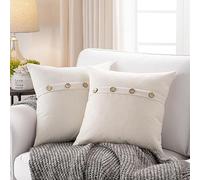 Meekio Set of 2 Ivory Square Pillow Covers 18 x 18 Farmhouse Boho Pillow Covers with Coconut Buttons for Sofa Couch Living Room Bedroom Farmhouse Décor for The Home