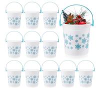 meekoo 12 Pcs Christmas Plastic Buckets with Handles 4.69 x 3.78 x 4.8 Inch Christmas Blue Snowflake Buckets for Gifts Cute Xmas Candy Pails Holiday Toy Baskets for Winter Holiday Party Favors