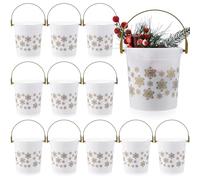 meekoo 12 Pcs Christmas Plastic Buckets with Handles 4.69 x 3.78 x 4.8 Inch Christmas Gold Snowflake Buckets for Gifts Cute Xmas Candy Pails Holiday Toy Baskets for Winter Holiday Party Favors