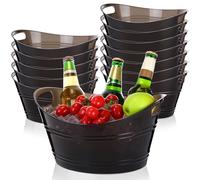 meekoo 12 Pcs Plastic Ice Buckets Bulk with Handles 4.5L Oval Storage Tub Large Capacity Ice Drink Bucket for Party Bar Wine Beer Champagne Beverage Bottle Cooler (Black)