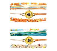 meekoo 2 Sets Braided Rope Bracelets Handmade Sunflower Bracelets Beaded Boho Waterproof Bracelets Friendship Bracelets for Women Girls (Blue, Orange)
