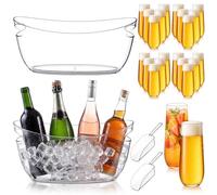 meekoo 24 Pack 9oz Champagne Flutes & 2 Pack 5.5L Acrylic Ice Bucket Set Clear Durable Ice Bucket Tub Drinkware with Scoops for Wedding, Parties, Holiday Events, Bar Use(Modern)