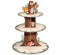 meekoo 3 Tier Woodland Cupcake Stand for Woodland Baby Shower Decorations Forest Animal Theme Cupcake Holder Creatures Dessert Tower Boy Girl Jungle Animal Birthday Party Supplies