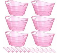 meekoo 6 Set Large Plastic Ice Buckets Bulk with Handle Scoop Tong,Pink