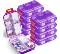 Meekoo 8 Pcs Travel Pill Organizer Pocket Portable Pill Case Daily Container Small Container Medicine Travel with 10 Compartments for Purse Fish Oil Medicine(Purple)