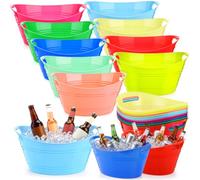 meekoo 9 Pcs Colorful Plastic Ice Buckets Bulk 4.5l Oval Beverage Cooler Tub with Handles for Wine Beer Champagne Drink Large Capacity Storage Container for Parties BBQ Weddings Outdoor Celebrations