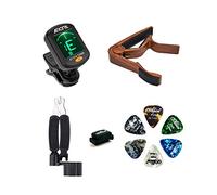 Meeland Guitar Accessories Kit, Clip On Guitar Tuner, Guitar Capo(Rosewood Colour), Guitar String Winder Cutter Pin Puller 3 in 1 tool, Pick Holder, 6 Guitar Picks(6 Thickness)