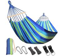 MEELOTOP 11FT Comfortable Extra Large Hammock, Fabric Camping Brazilian Double Canvas Hammock with Portable Bags Ropes for Hanging Tree, Blue 2 People Hammock for Outdoor Patio Backyard Garden Indoor