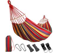 MEELOTOP 11FT Extra Large Hammock, Canvas Double Brazilian Camping Hammock with 2 Tree Straps Hammock Replacement for Backyard, Porch, Outdoor and Indoor 340cm x 160cm Rainbow