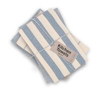 MEEMA Kitchen Towels and Dishcloths Sets of 4 | Large 18 x 28 Inch | Upcycled Cotton Tea Towel | Super Absorbent Cotton Dish Towels for Kitchen | Blue Stripes | Hand Towels